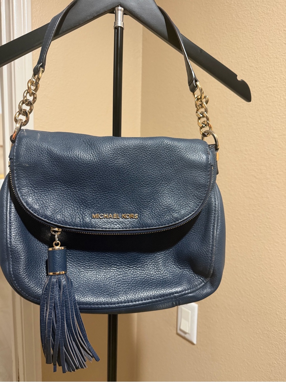 Michael Kors Navy Pebbled Leather Shoulder Bag with Tassel